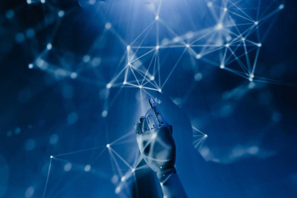 A hand working on AI network